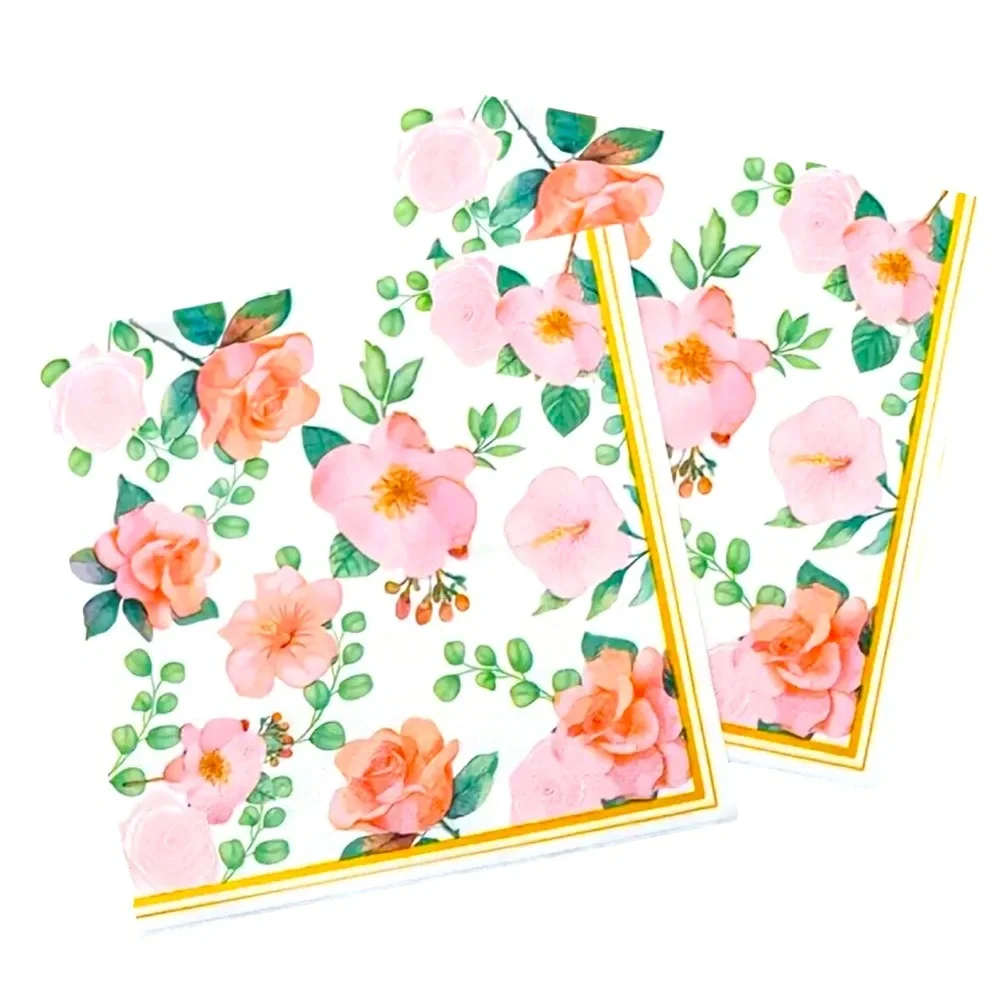 Salmon Pink Floral Print Luncheon Paper Napkins, 20 ct